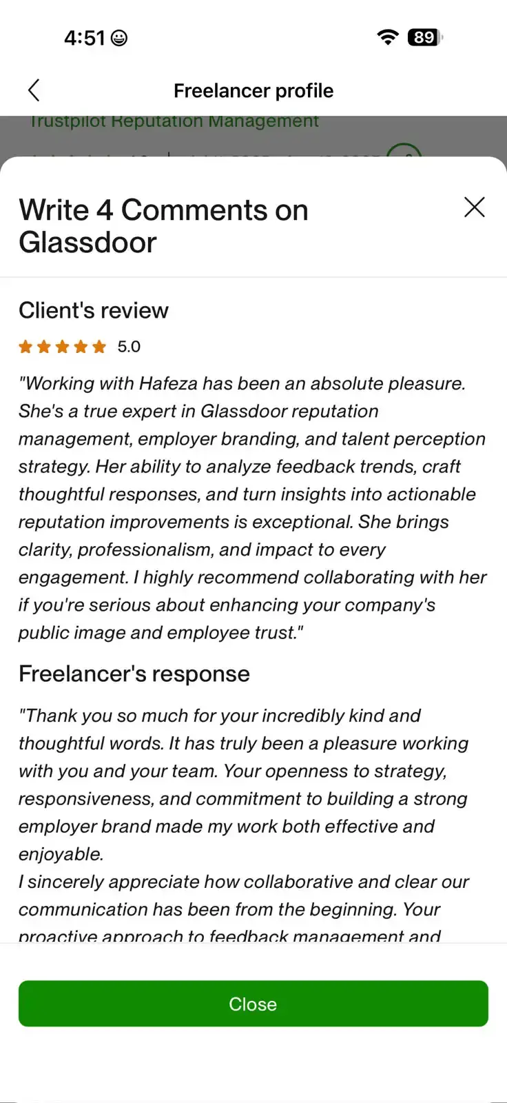 Verified Upwork client review 5