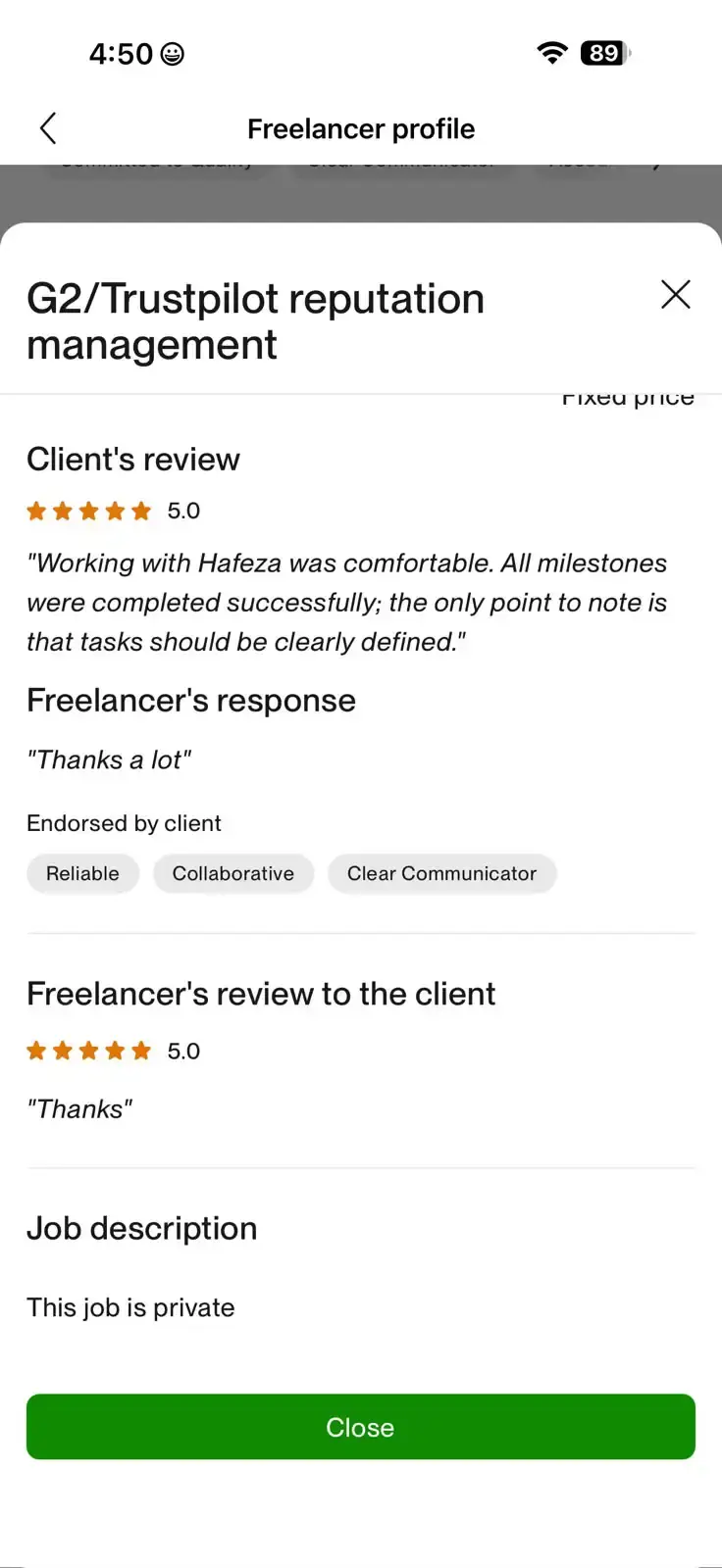 Verified Upwork client review 14