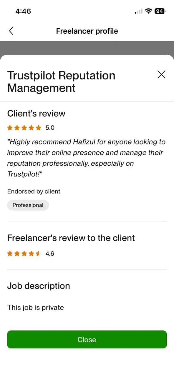Verified Upwork client review 4