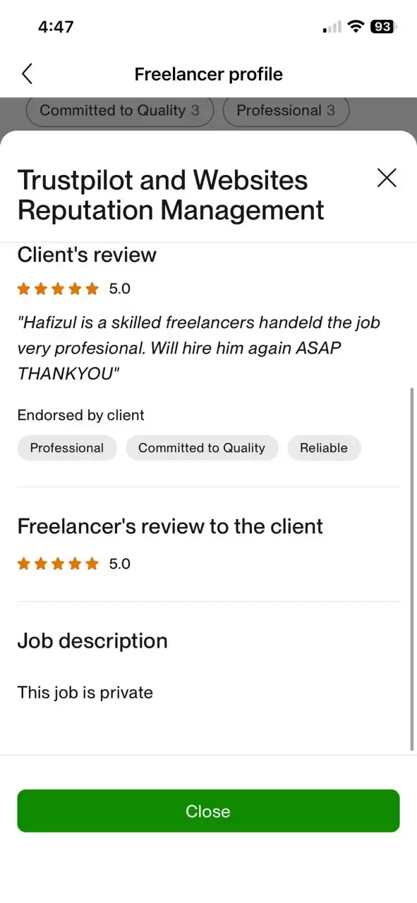 Verified Upwork client review 12