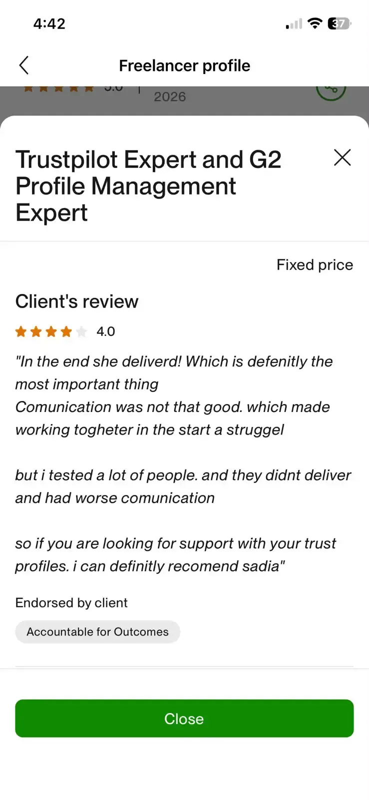 Verified Upwork client review 8