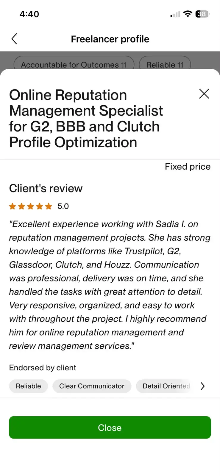 Verified Upwork client review 7