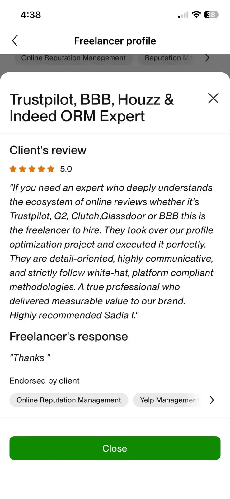 Verified Upwork client review 10